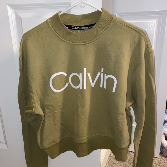 CALVIN KLEIN green cropped crewneck - Picture 1 of 1